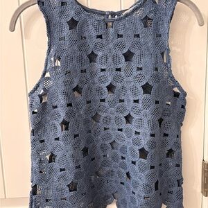 LOFT Denim Blue Lace Tank Top